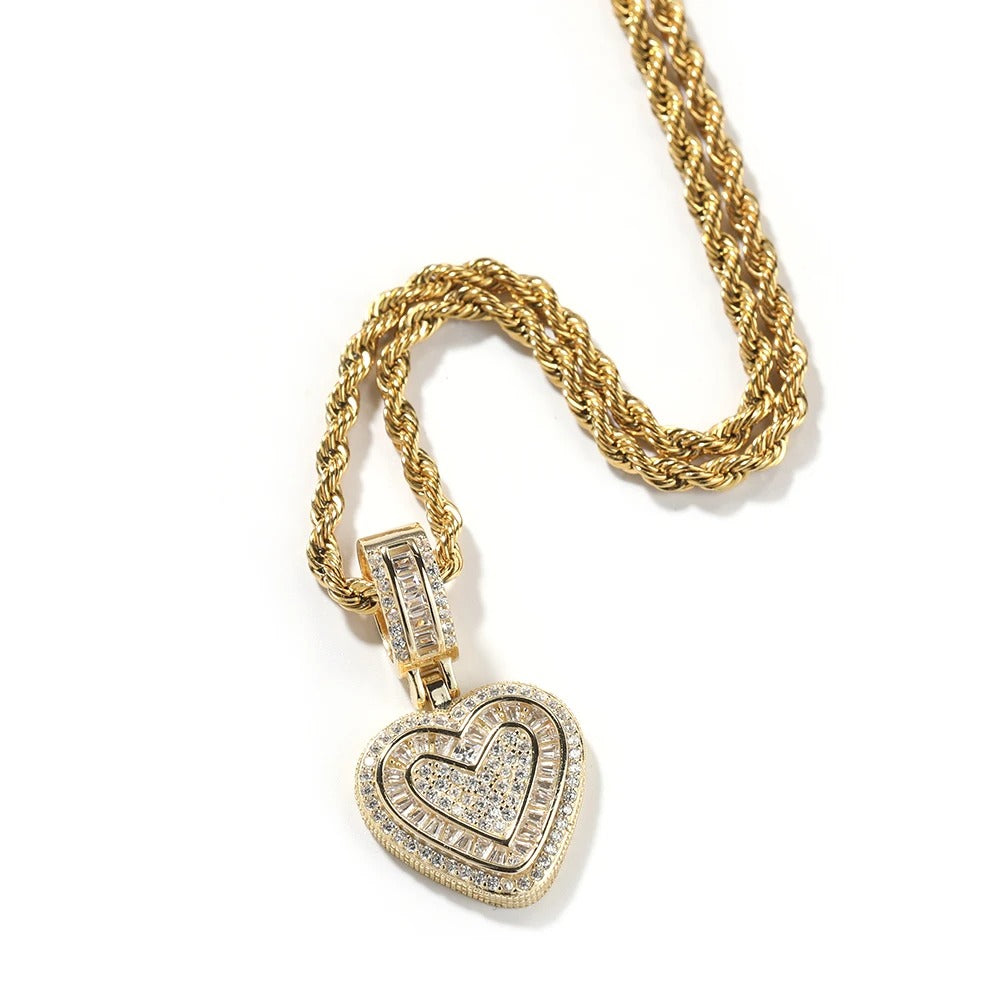 THE BLING KING Icy Baguettecz Heart Pendant Necklace